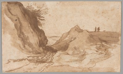 Et bakket landskab med figurer nær en slugt af Jan Brueghel the Elder