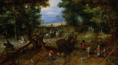 En skovvej med rejsende, 1607. af Jan Brueghel the Elder