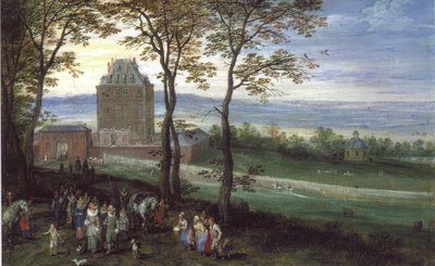 Ærkehertug Albrecht og Isabella foran slottet Mariemont af Jan Brueghel the Elder