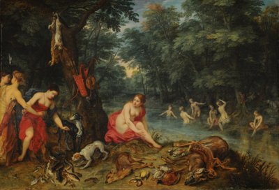 Nymferbad (Dianas nymfer vender tilbage fra fiskeri) af Jan Brueghel the Elder