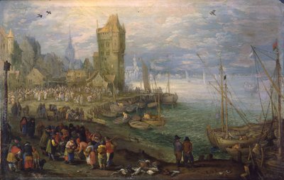 Hollandsk: Fiskemarked i nærheden af en havn Fiskemarked i nærheden af en havn af Jan Brueghel the Elder