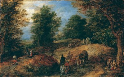 Landskab med rejsende på en skovsti, ca. 1607. af Jan Brueghel the Elder