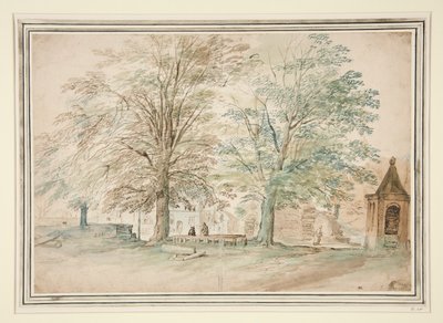 Landsbyens mødested under to gamle træer af Jan Brueghel the Elder