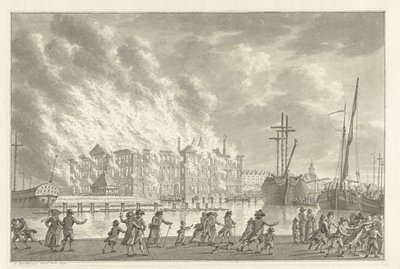 Brand i landene Zeemagazijn, 1791 af Jan Bulthuis (signed by artist)
