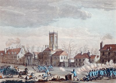 Kamp foran Eglise de la Chapelle, Paris, mellem vogterne af Fermiers Generauxs barrierer og de revolutionære den 24. januar 1791, ca. 1795 af Jan Bulthuis