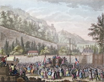 Kvinderne i Les Halles i Auteuil, da de bragte den franske kongefamilie til Paris fra Versailles den 6. oktober 1789, 1796 af Jan Bulthuis