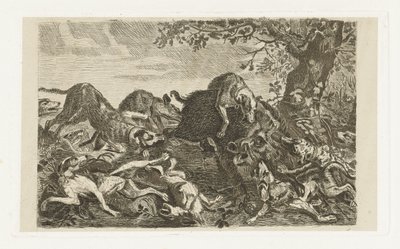 Hundejagt efter et vildsvin af Jan Cassiers
