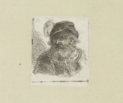 Bebaarde mand sætter pluimhoed The Compleat Work of Etchings af John Chalon / Oeuvre Complette des Eaux Fortes af Jean Chalon (serietitel) af Jan Chalon