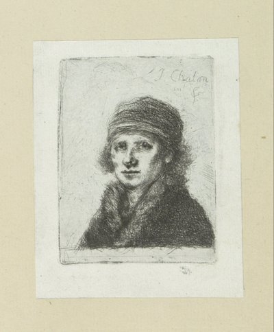 Jonge mand sætter bontkraag The Compleat Work of Etchings af John Chalon / Oeuvre Complette des Eaux Fortes af Jean Chalon (serietitel) af Jan Chalon