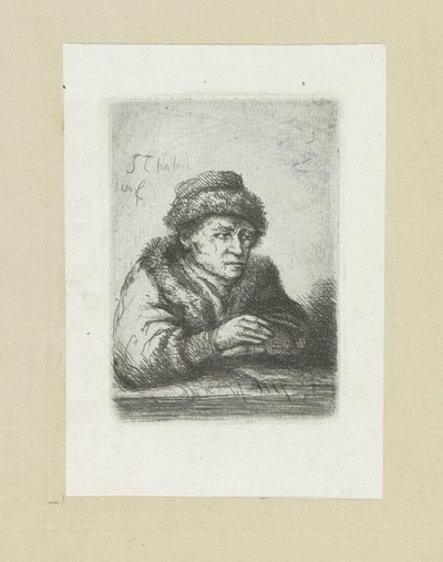 Volwassen man aan een tafel, i bontmantel The Compleat Work of Etchings af John Chalon / Oeuvre Complette des Eaux Fortes af Jean Chalon (serietitel) af Jan Chalon