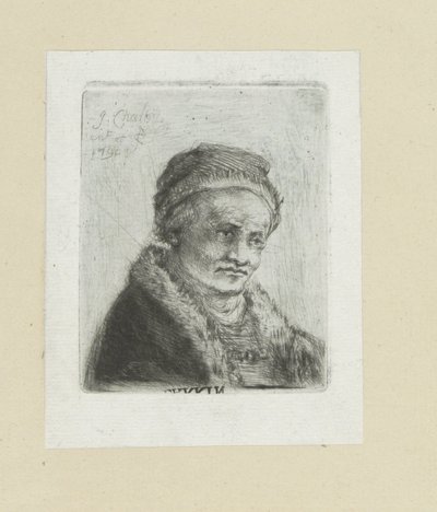 Volwassen mand sætter bontkraag The Compleat Work of Etchings af John Chalon / Oeuvre Complette des Eaux Fortes af Jean Chalon (serietitel) af Jan Chalon