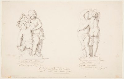 Tegning, projekter til en statuegruppe: "Venskab", "Overenskomst", 1726 af Jan Claudius de Cock