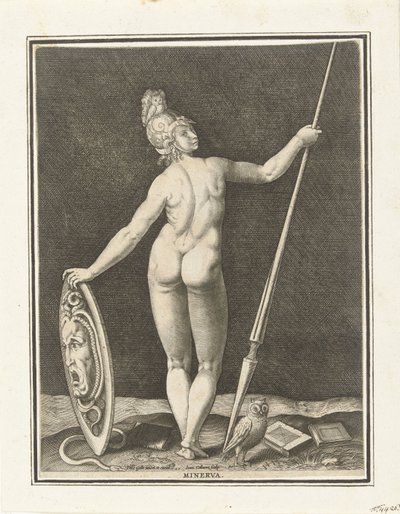 Minerva (titel på objekt) Judgment of Paris (serietitel) af Jan Collaert (II)