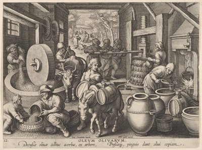 New Inventions of Modern Times [Nova Reperta], The Invention of the Olive Oil Press, s..., ca. 1600. af Jan Collaert I