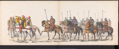 Masquerade of the Leiden Students, 1865 (plade 1) Udklædt procession holdt af medlemmerne af Leidens studentkorps den 6. juni 1865 til fejring af 290-året for Leidsche Hoogeschool, der viser: hollændernes indtog i af Jan Daniël Cornelis Carel Willem baron de Constant Rebecque