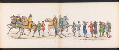 Masquerade of the Leiden Students, 1865 (plade 10) Udklædt procession afholdt af medlemmerne af Leidens studentkorps den 6. juni 1865 til fejring af 290-året for Leidsche Hoogeschool, skildrer: hollændernes indtog b. af Jan Daniël Cornelis Carel Willem baron de Constant Rebecque