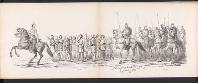 Masquerade of the Leiden Students, 1865 (plade 15) Udklædt procession holdt af medlemmerne af Leidens studentkorps den 6. juni 1865 til fejring af 290-året for Leidsche Hoogeschool, skildrer: hollændernes indtog b. af Jan Daniël Cornelis Carel Willem baron de Constant Rebecque