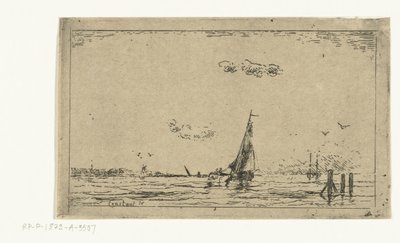 Flodudsigt med sejlskib af Jan Daniël Cornelis Carel Willem baron de Constant Rebecque