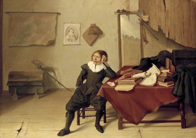 Interiør af et værelse med en mand siddende ved et bord, 1600-tallet af Jan Davidsz de Heem