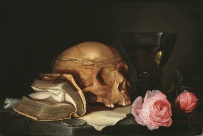 Vanitas Still Life with a Skull, a Book and Roses - Vanitas Still Life with a Skull, a Book and Roses, af Heem, Jan Davidsz. af af Jan Davidsz de Heem