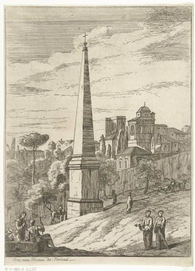Italiensk landskab med en obelisk og udsigt over byen af Jan Frans van Bloemen