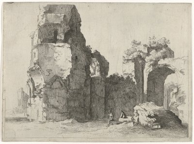 Romerske ruiner med to figurer af Jan Gerritsz. van Bronckhorst