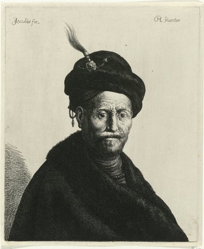 Buste af en mand iført turban Tronies efter Rembrandt (serietitel) af Jan Gillisz. van Vliet