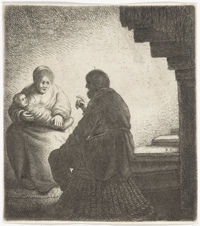 Familie sidder ved en vindeltrappe af Jan Gillisz. van Vliet