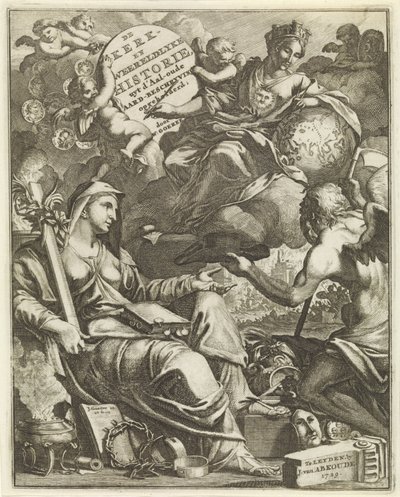 Allegori over kirkens og verdenshistorien Titelside til Willem Goeree, De kerklyke en Weereldlyke historien. 1729 Kirken og verdenshistorien uyt d