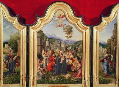 Den hellige familie med Saint Catherine og Saint Barbara af Jan Gossaert