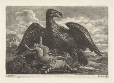 En ørn står på en hare af Jan Griffier (I) (attributed to workshop of)