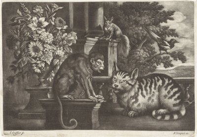Aap, kat, eekhoorn en ekster af Jan Griffier (I)