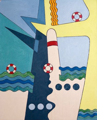 Machinery taming the waves, 2006 (olie på træ) af Jan Groneberg