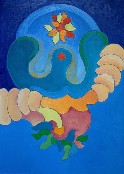 Det allerførste skridt ind i Religion, 2009 (olie på lærred) af Jan Groneberg