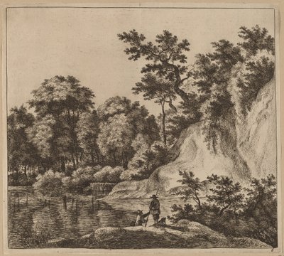 Landskab med flod og klippe af Jan Hackaert