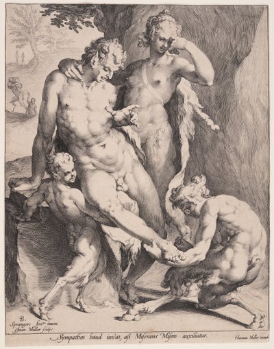 Oreads trækker en torn ud af en satyrs fod af Jan Harmensz. Muller