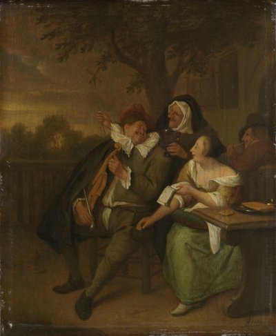 Mand med en violin i dårligt selskab af Jan Havicksz. Steen (copy after)