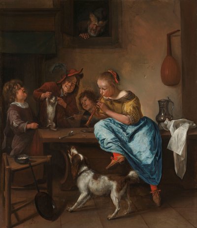 Børn, der lærer en kat at danse, kendt som 