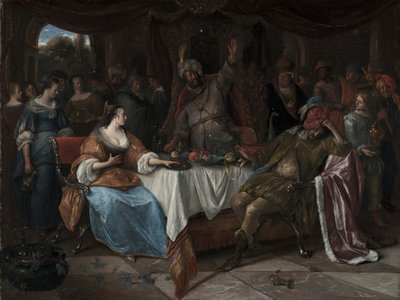 Esther, Ahasverus og Haman, ca. 1668 af Jan Havicksz. Steen