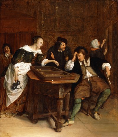 Gentlefolk spiller backgammon i et interiør af Jan Havicksz. Steen