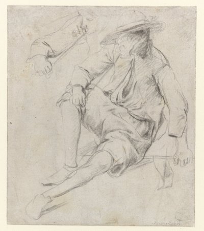 Studie af en siddende mand, der ryger pibe af Jan Havicksz. Steen