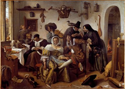 Verden er på hovedet eller begærets ugerninger.(Maleri af Jan Havicksz. Steen