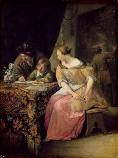 Interiør med en maler og hans familie, ca. 1670 (panel) af Jan Havickszoon Steen