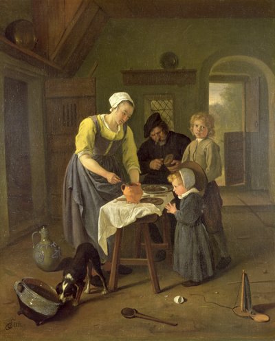 Bondefamilie ved måltidstiden, c.1665 af Jan Havickszoon Steen