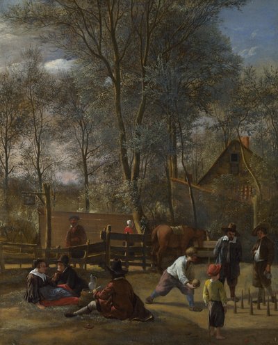 Keglespillere uden for en kro, ca. 1660-63 af Jan Havickszoon Steen