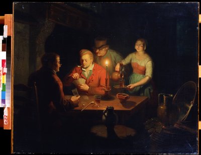 Kortspil. Maleri af Jan Hendrik van Grootveld (1808-1855). Olie på træ, 70 x 93 cm, hollandsk kunst fra 1800-tallet. Far Eastern Museum, Khabarovsk (Rusland). af Jan Hendrick van Grootvelt