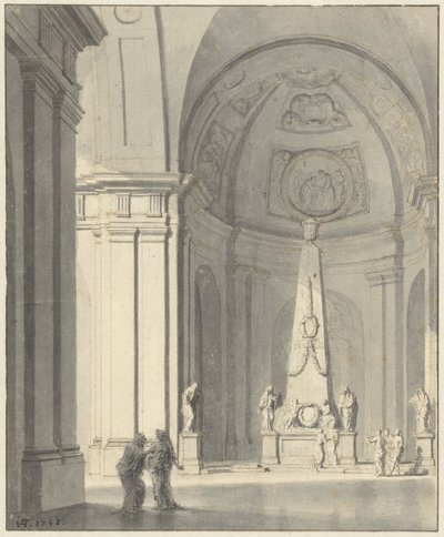 Stor hvælvet sal med et begravelsesmonument af Jan Hendrik Troost van Groenendoelen