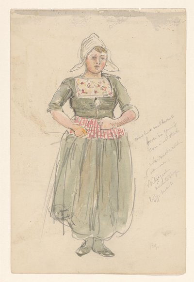 Stående pige i traditionelt kostume af Jan Hoynck van Papendrecht