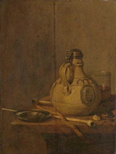 Stilleben med stentøjskande og rør af Jan Jansz. Treck