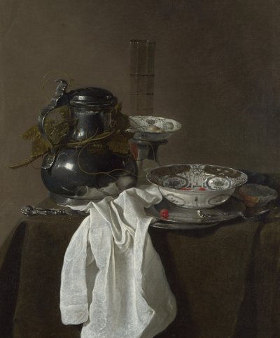 Stilleben med en tinflag og to Ming-skåle, 1651 af Jan Jansz. Treck